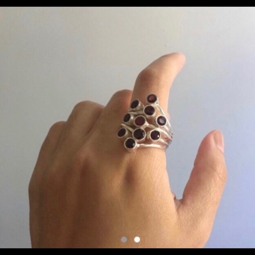 Garnet Gemstone Sterling Silver Ring Various Size - image 1